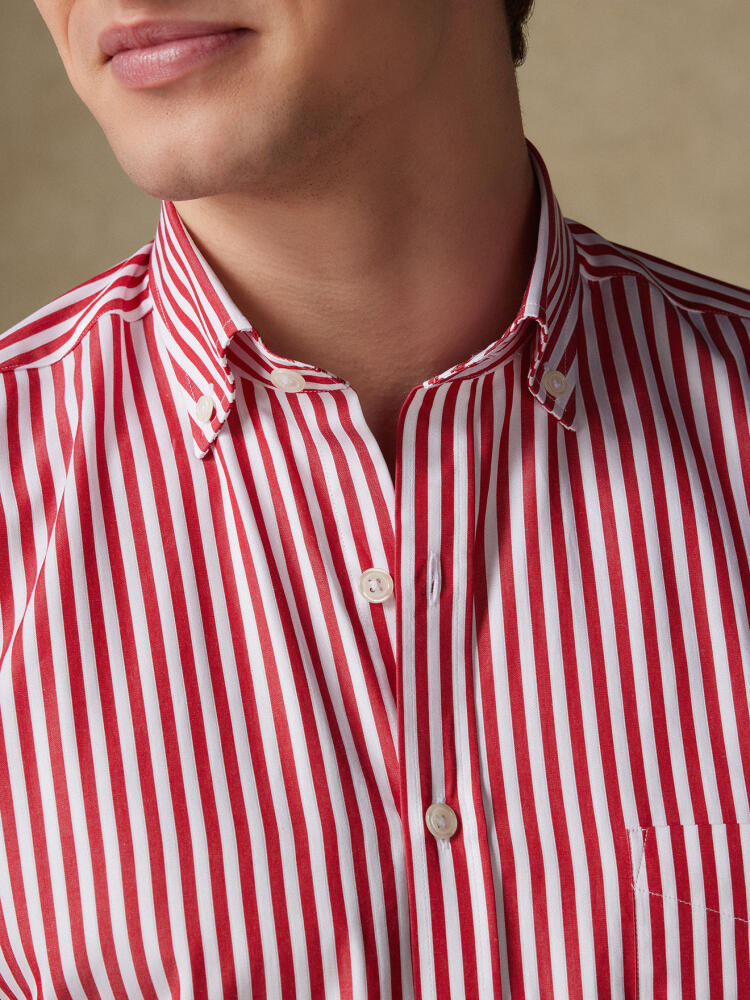 Chris short sleeves shirt with red stripes   - Button down collar