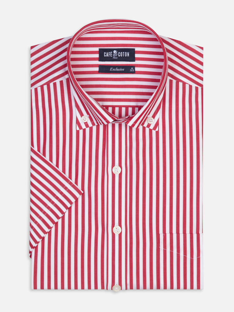 Chris short sleeves shirt with red stripes   - Button down collar