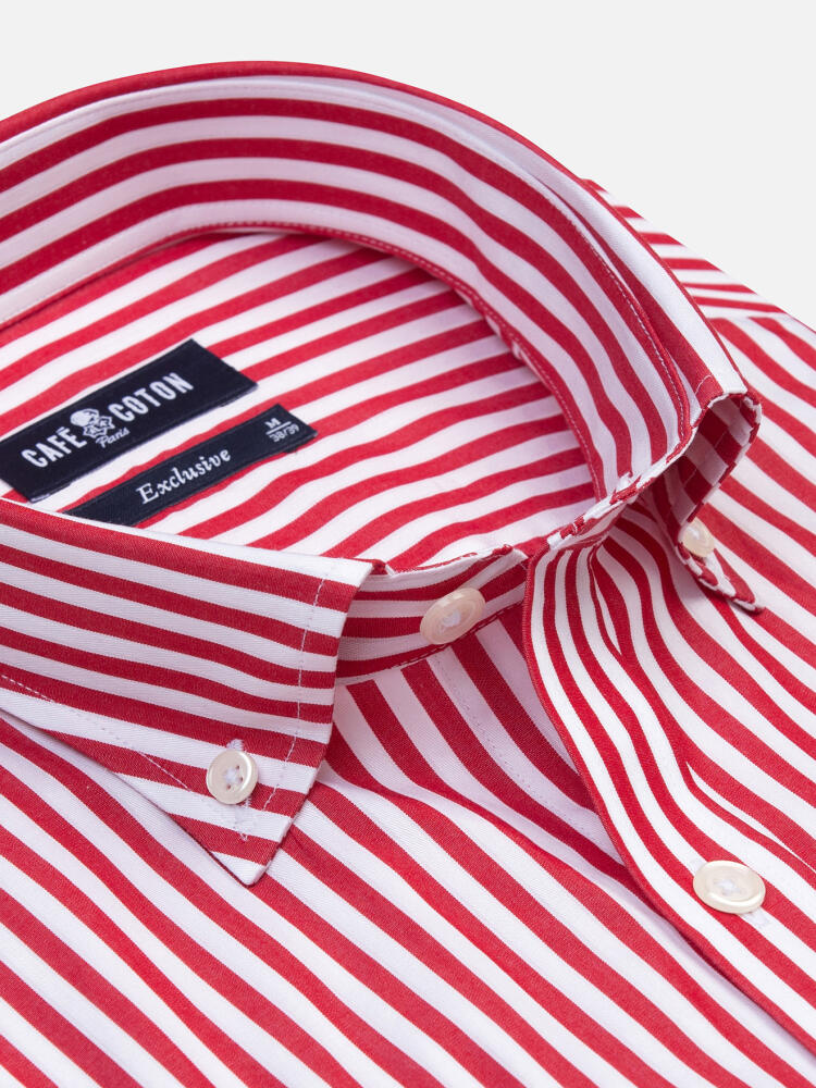 Chris short sleeves shirt with red stripes   - Button down collar