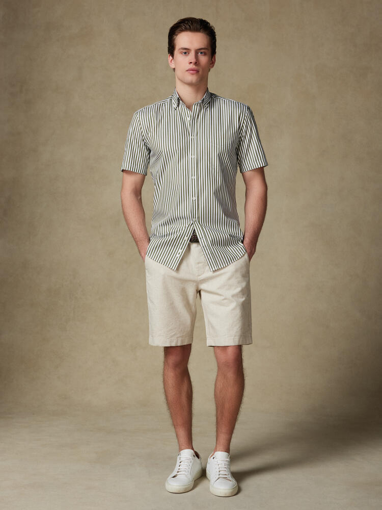 Chris Kurzarmhemd mit khaki Streifen   - Button down Kragen
