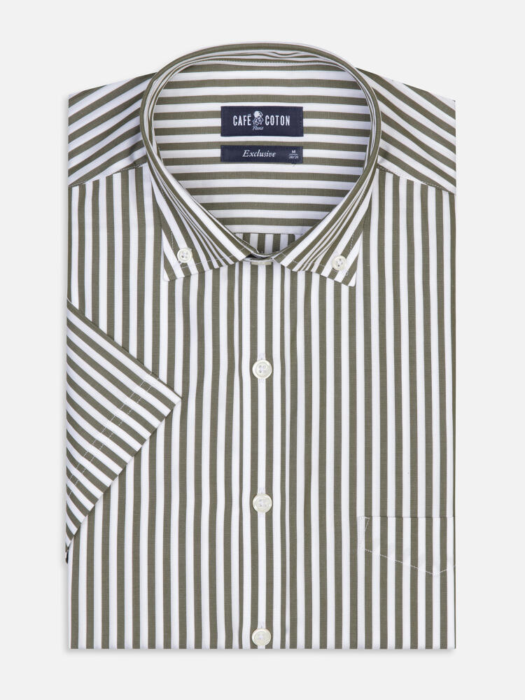 Chris Kurzarmhemd mit khaki Streifen   - Button down Kragen