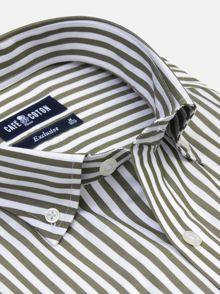 Chris Kurzarmhemd mit khaki Streifen   - Button down Kragen