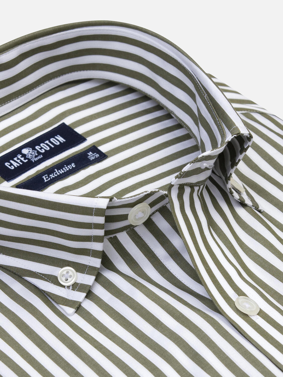 Camicia a maniche corte Chris a righe kaki - Colletto button-down