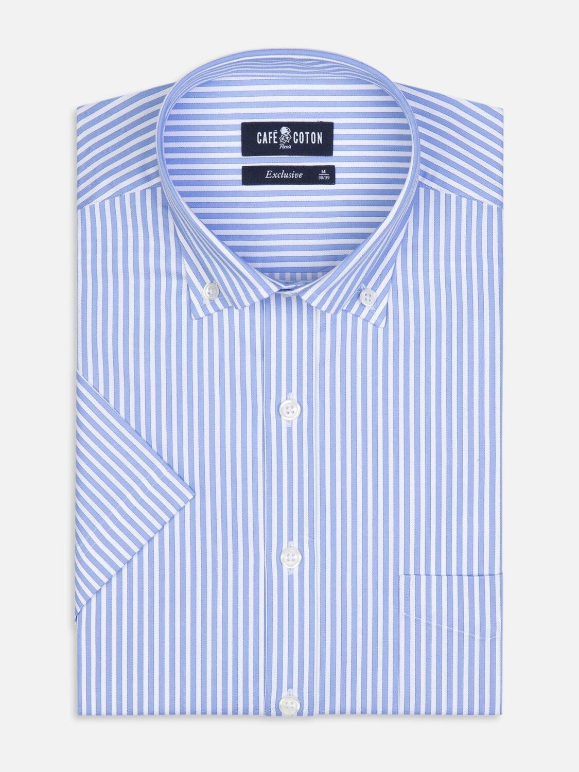 Clive hemels gestreept overhemd met korte mouwen - Buttoned kraag