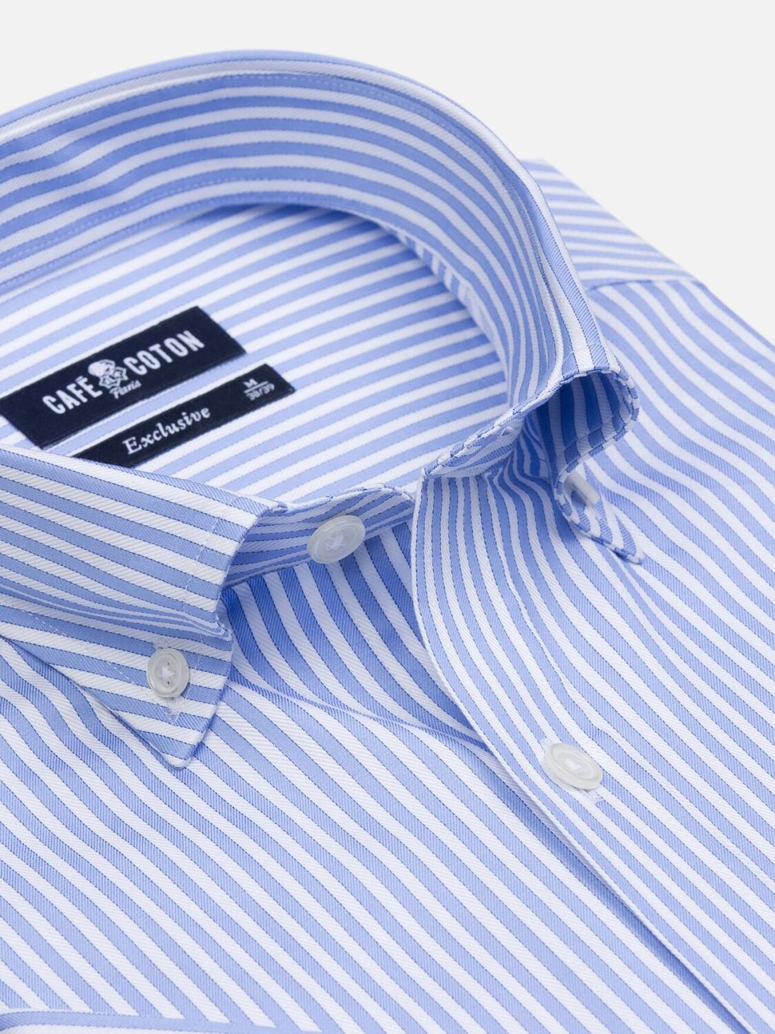 Clive hemels gestreept overhemd met korte mouwen - Buttoned kraag