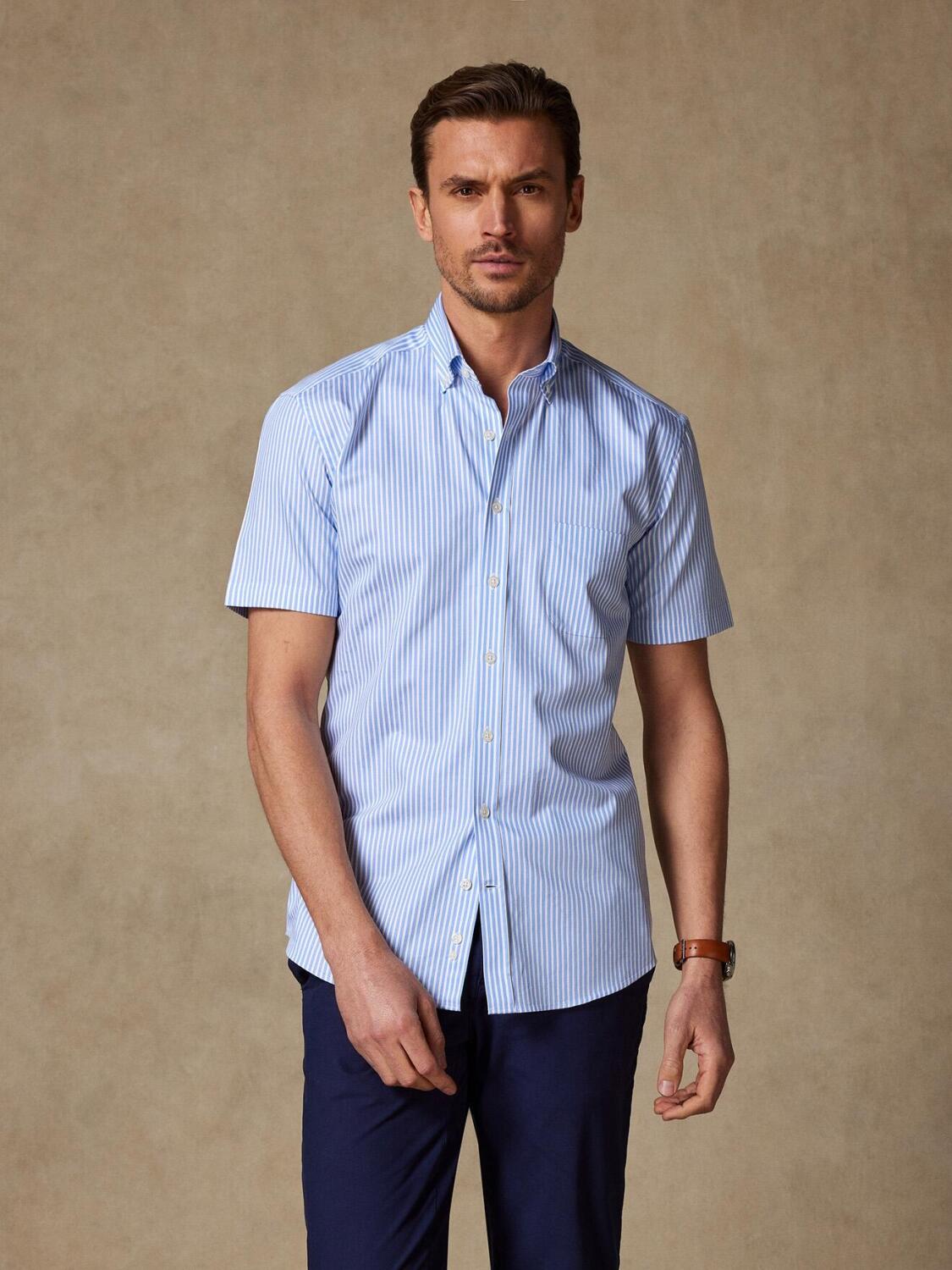Clive hemels gestreept overhemd met korte mouwen - Buttoned kraag