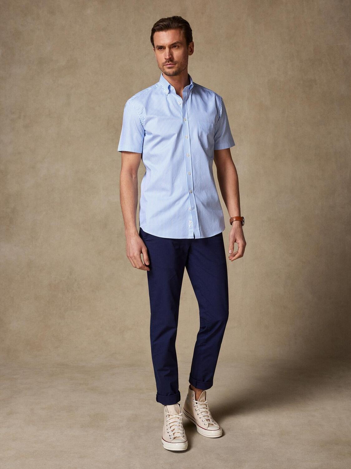 Clive hemels gestreept overhemd met korte mouwen - Buttoned kraag