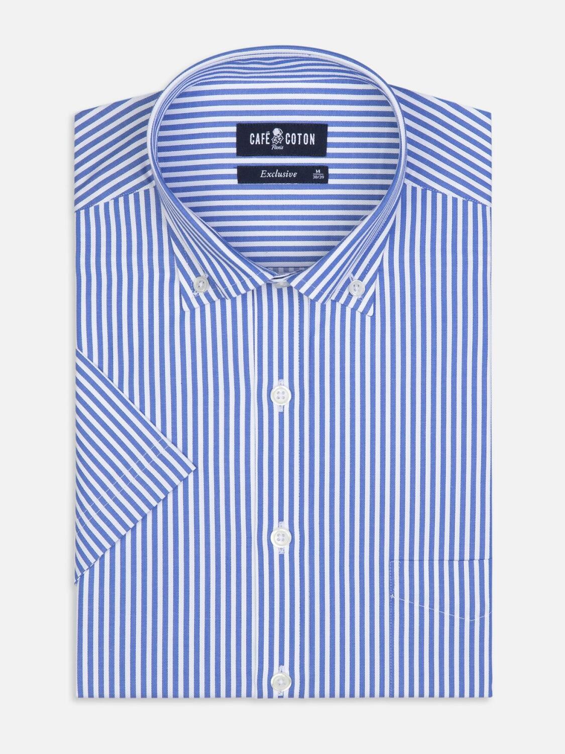 Clive blauw gestreept overhemd met korte mouwen - Buttoned kraag