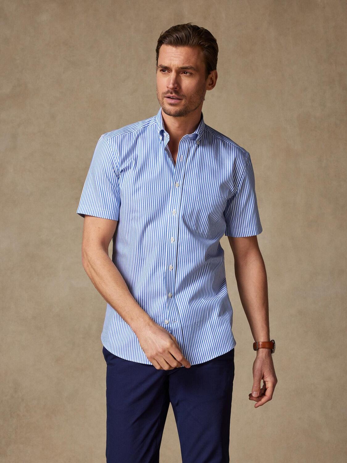 Clive blauw gestreept overhemd met korte mouwen - Buttoned kraag