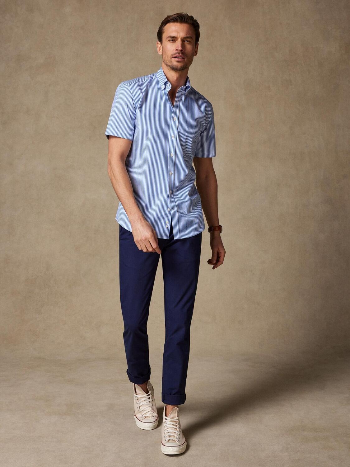 Clive blauw gestreept overhemd met korte mouwen - Buttoned kraag