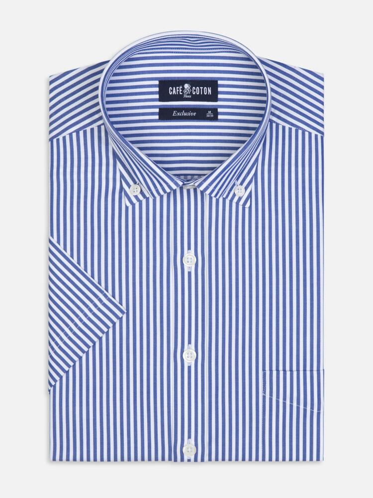 Clive navy stripe short sleeves shirt  - Buttoned collar