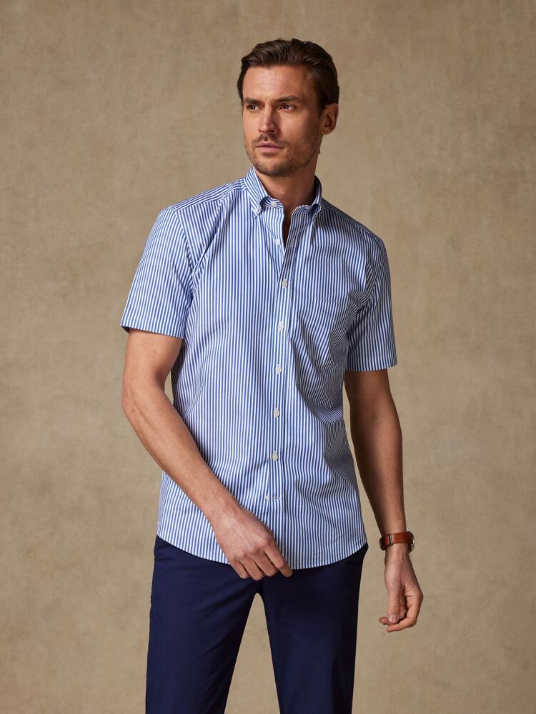 Clive navy stripe short sleeves shirt  - Buttoned collar