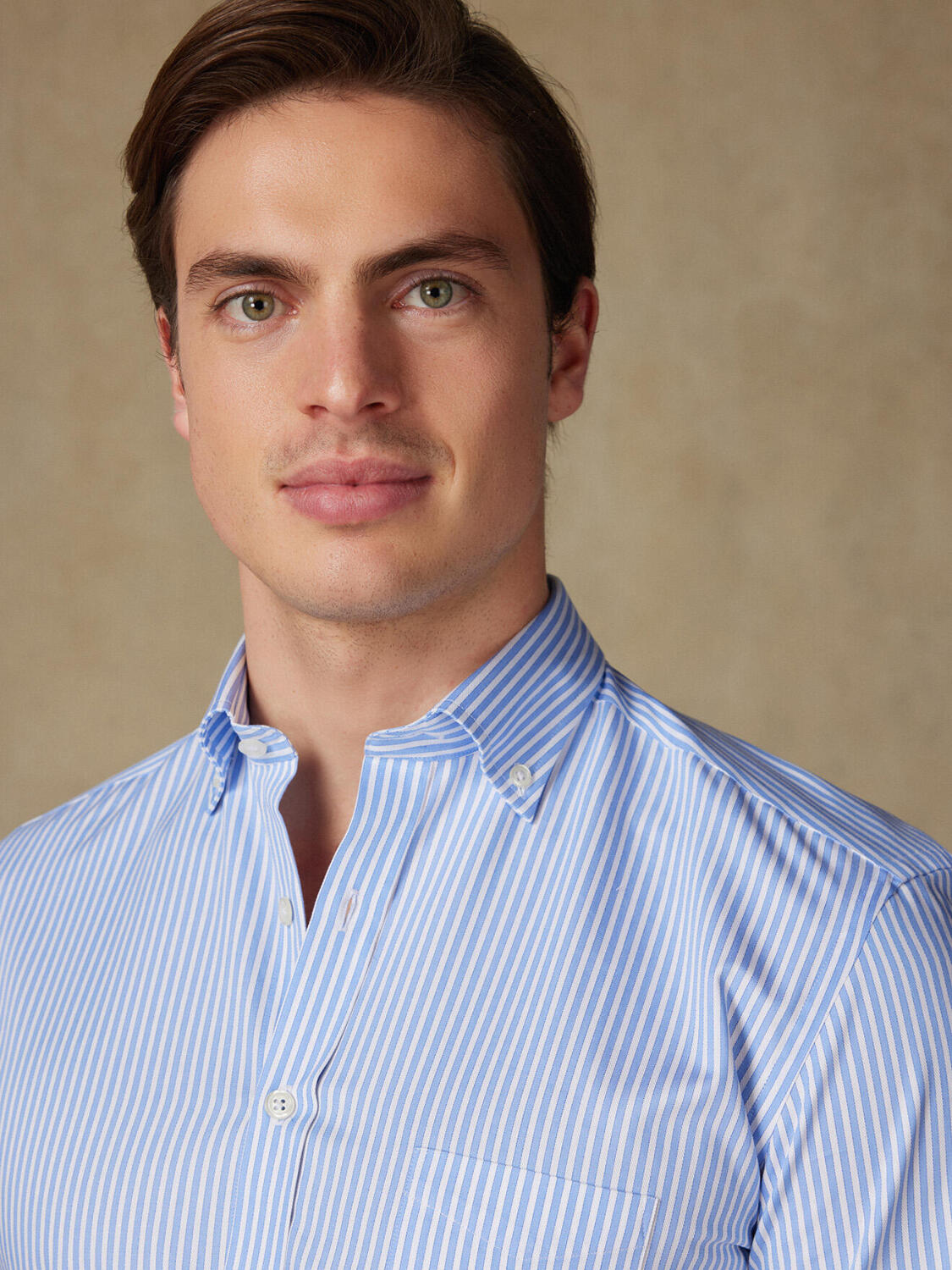 Camicia a maniche corte Colin a righe celeste - Colletto button-down