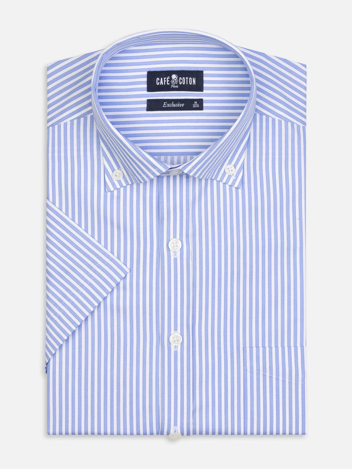 Camicia a maniche corte Colin a righe celeste - Colletto button-down