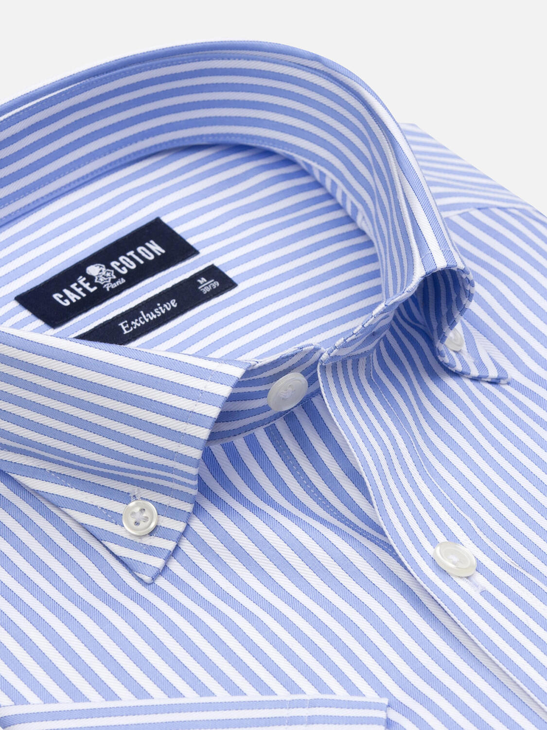 Camicia a maniche corte Colin a righe celeste - Colletto button-down