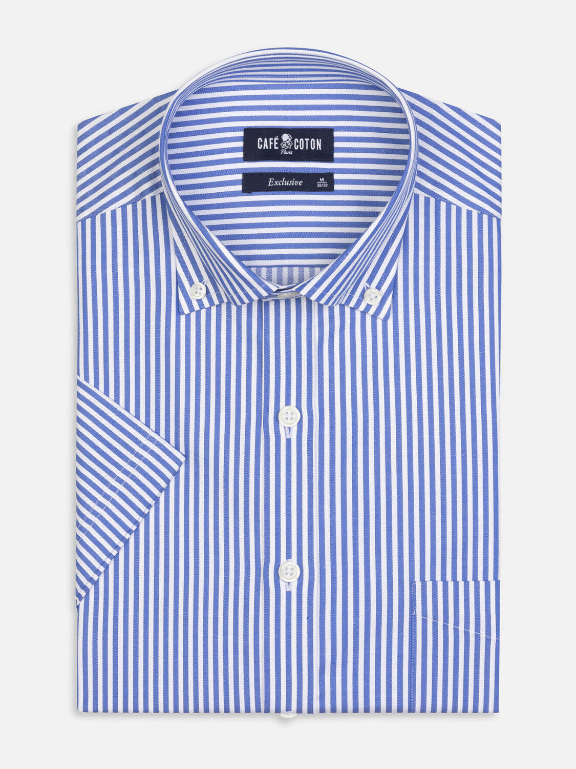 Camicia a maniche corte Colin a righe blu - Colletto button-down