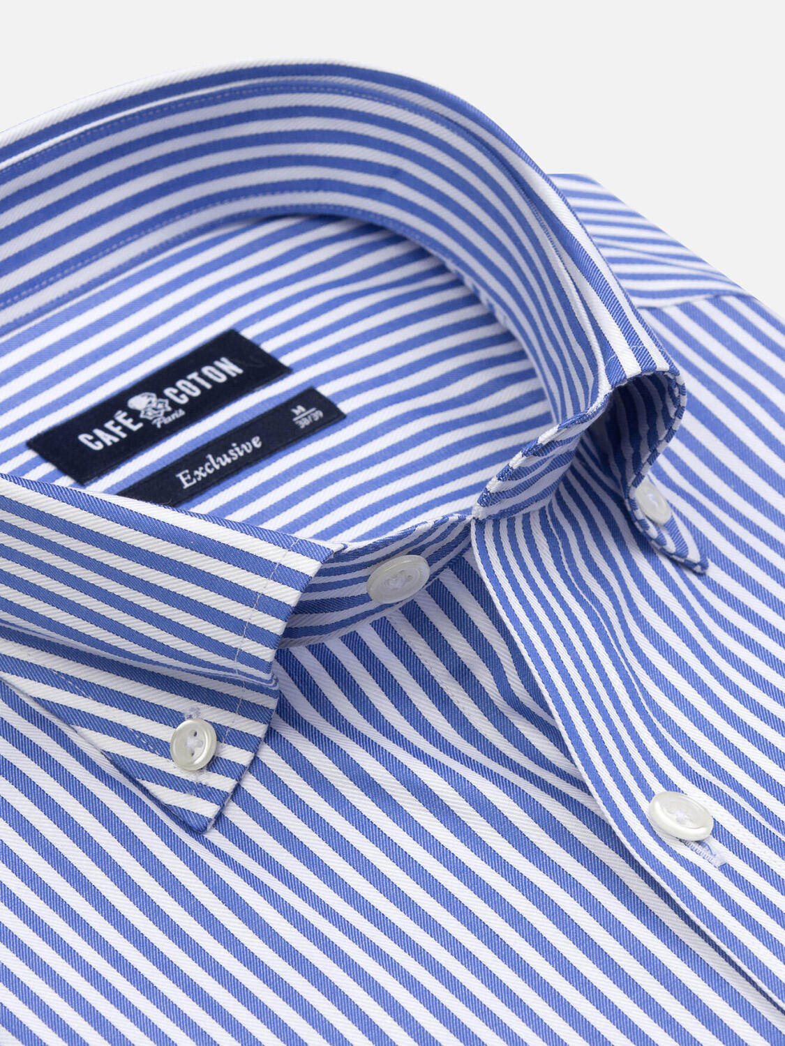 Camicia a maniche corte Colin a righe blu - Colletto button-down