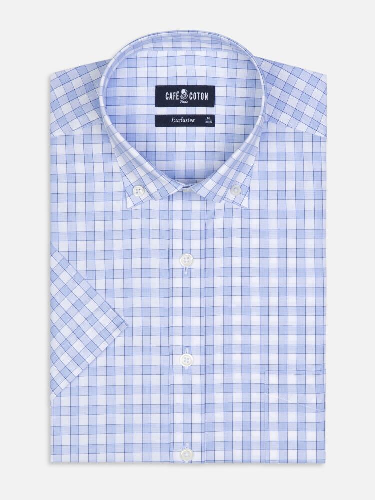 Curtis sky blue check short sleeves shirt  - Buttoned collar