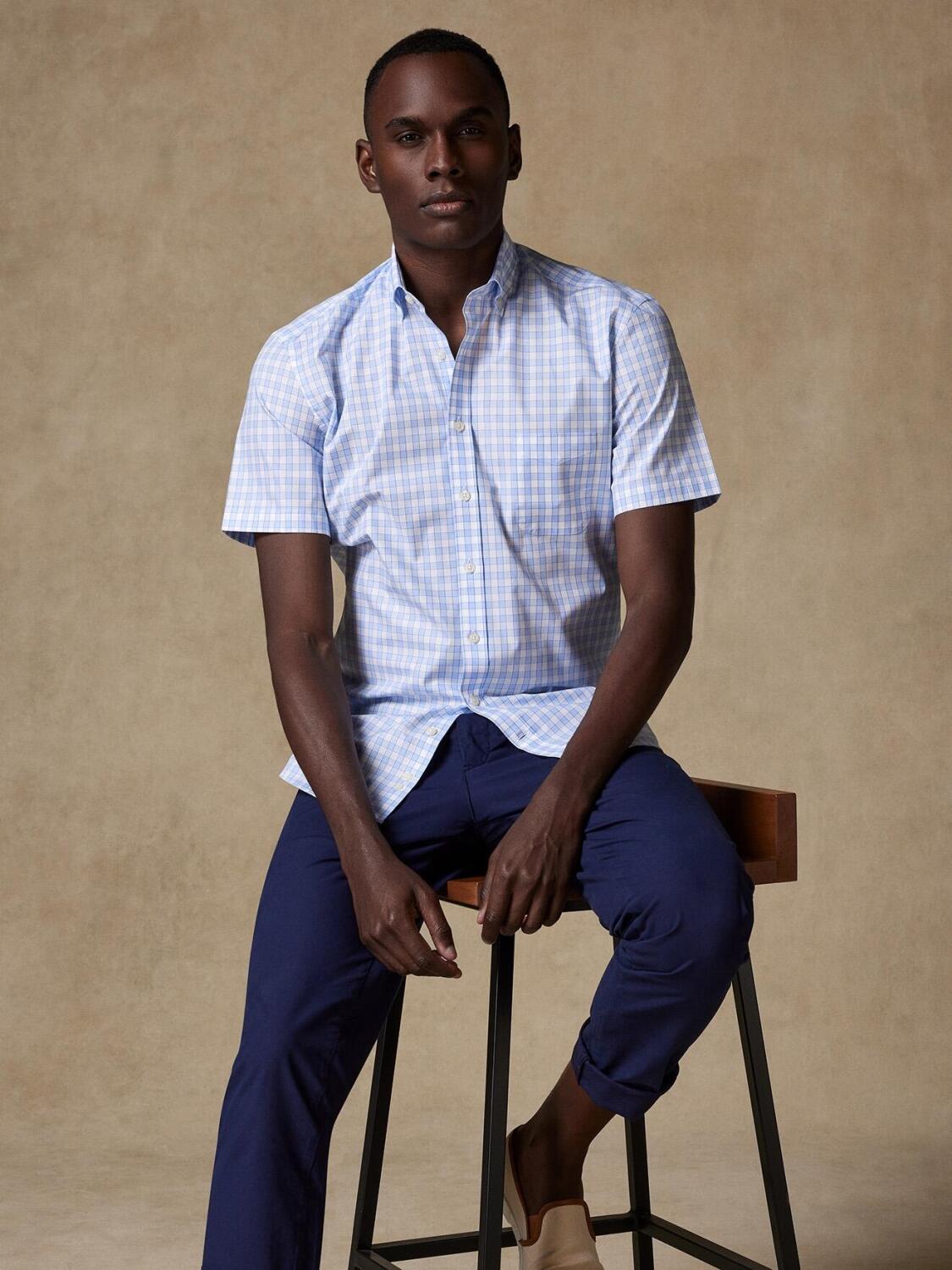 Camicia a maniche corte Curtis sky check - Collo button down