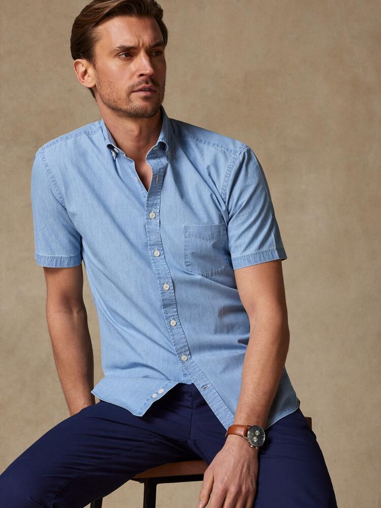 Sky blue denim short sleeves shirt  - Buttoned collar