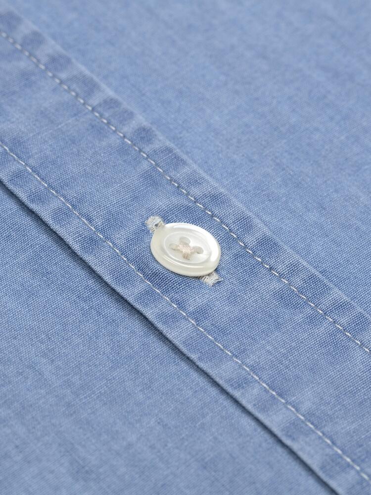 Sky blue denim short sleeves shirt  - Buttoned collar