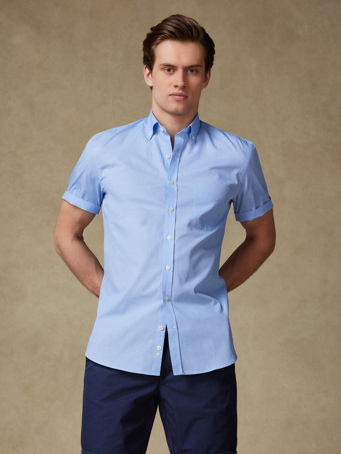 Chemise manches courtes Daria en popeline ciel - Col boutonn&eacute;