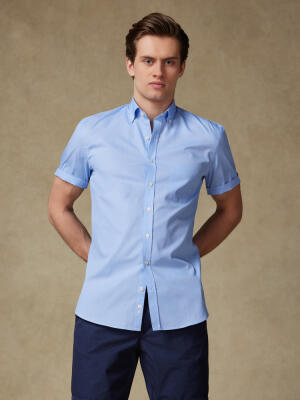 Chemise manches courtes Daria en popeline ciel - Col boutonn&eacute;