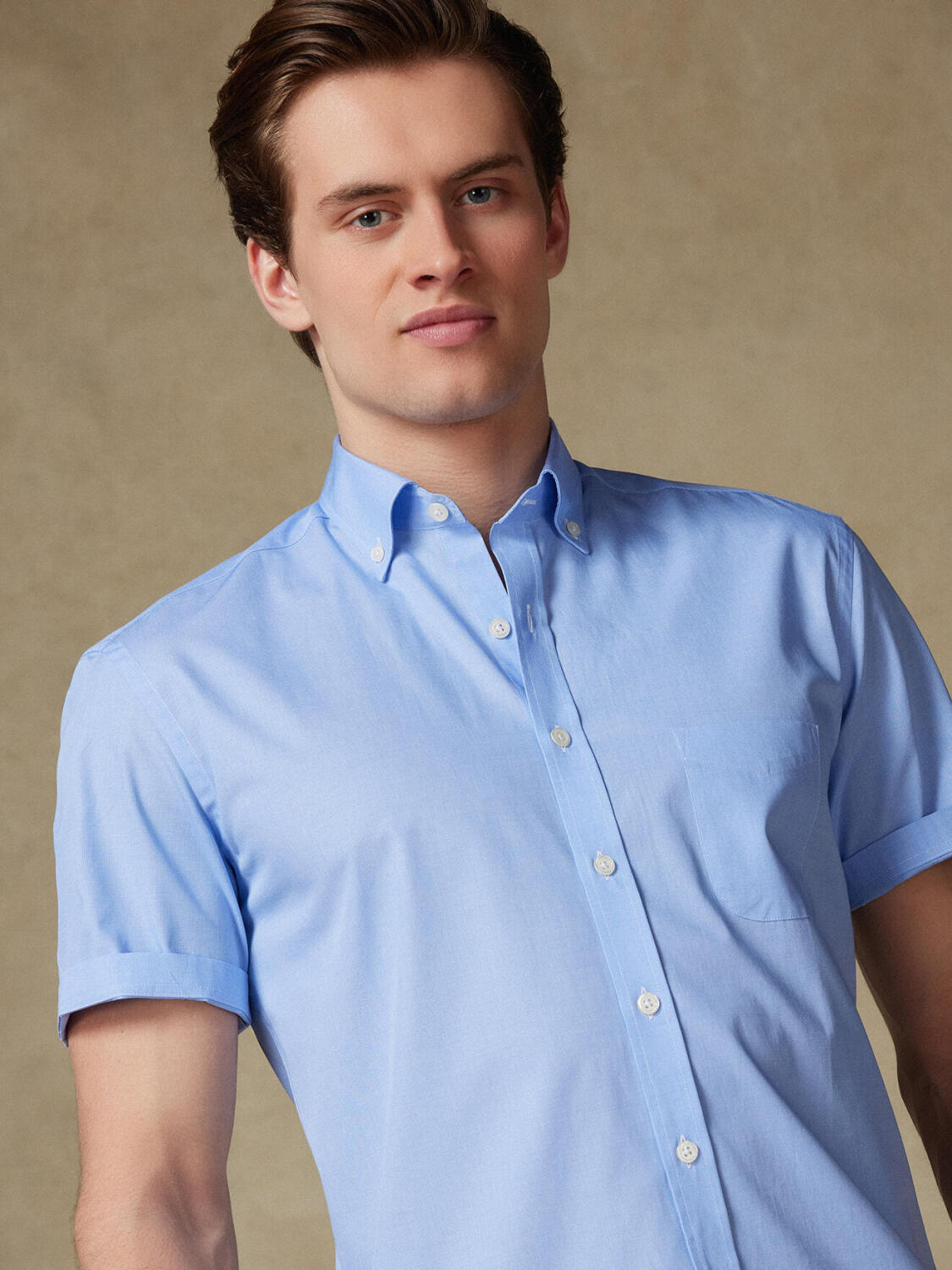 Chemise manches courtes Daria en popeline ciel - Col boutonn&eacute;