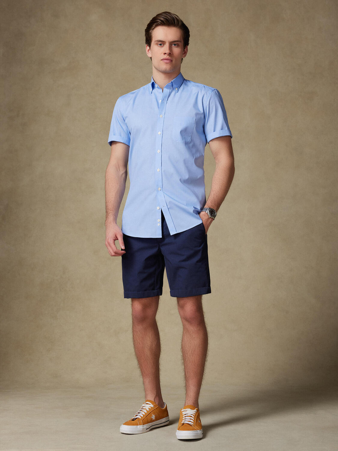 Chemise manches courtes Daria en popeline ciel - Col boutonn&eacute;