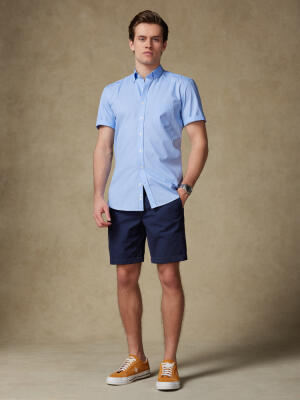 Chemise manches courtes Daria en popeline ciel - Col boutonn&eacute;