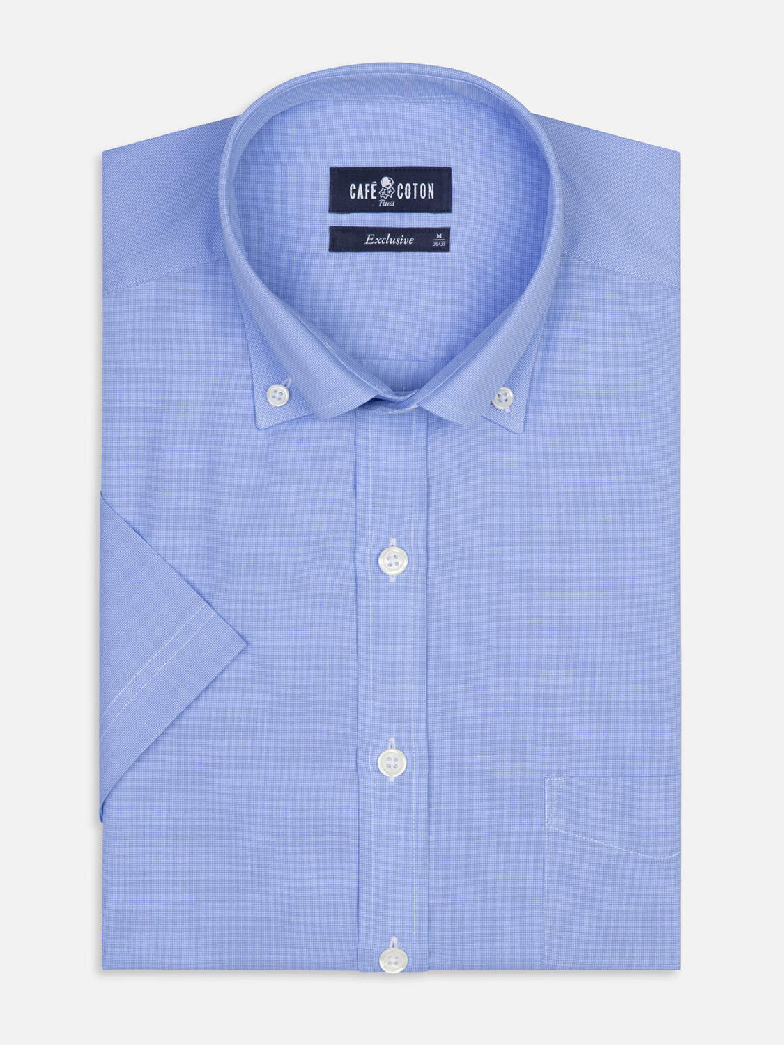 Chemise manches courtes Daria en popeline ciel - Col boutonn&eacute;