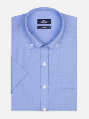Chemise manches courtes Daria en popeline ciel - Col boutonn&eacute;