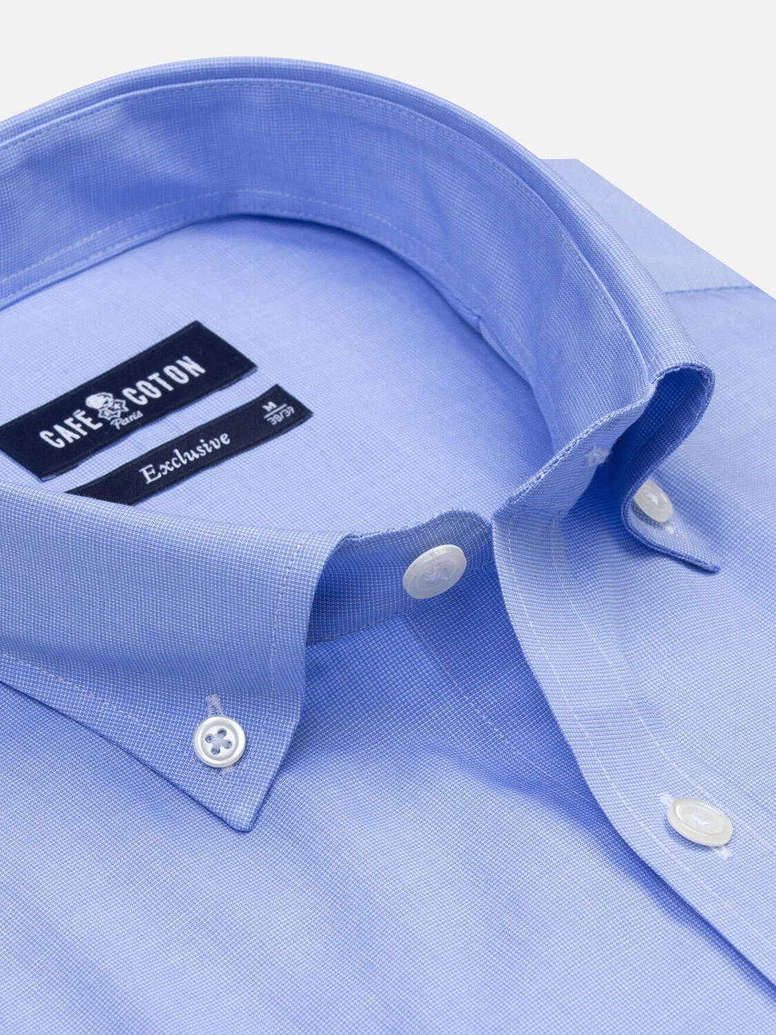 Chemise manches courtes Daria en popeline ciel - Col boutonn&eacute;