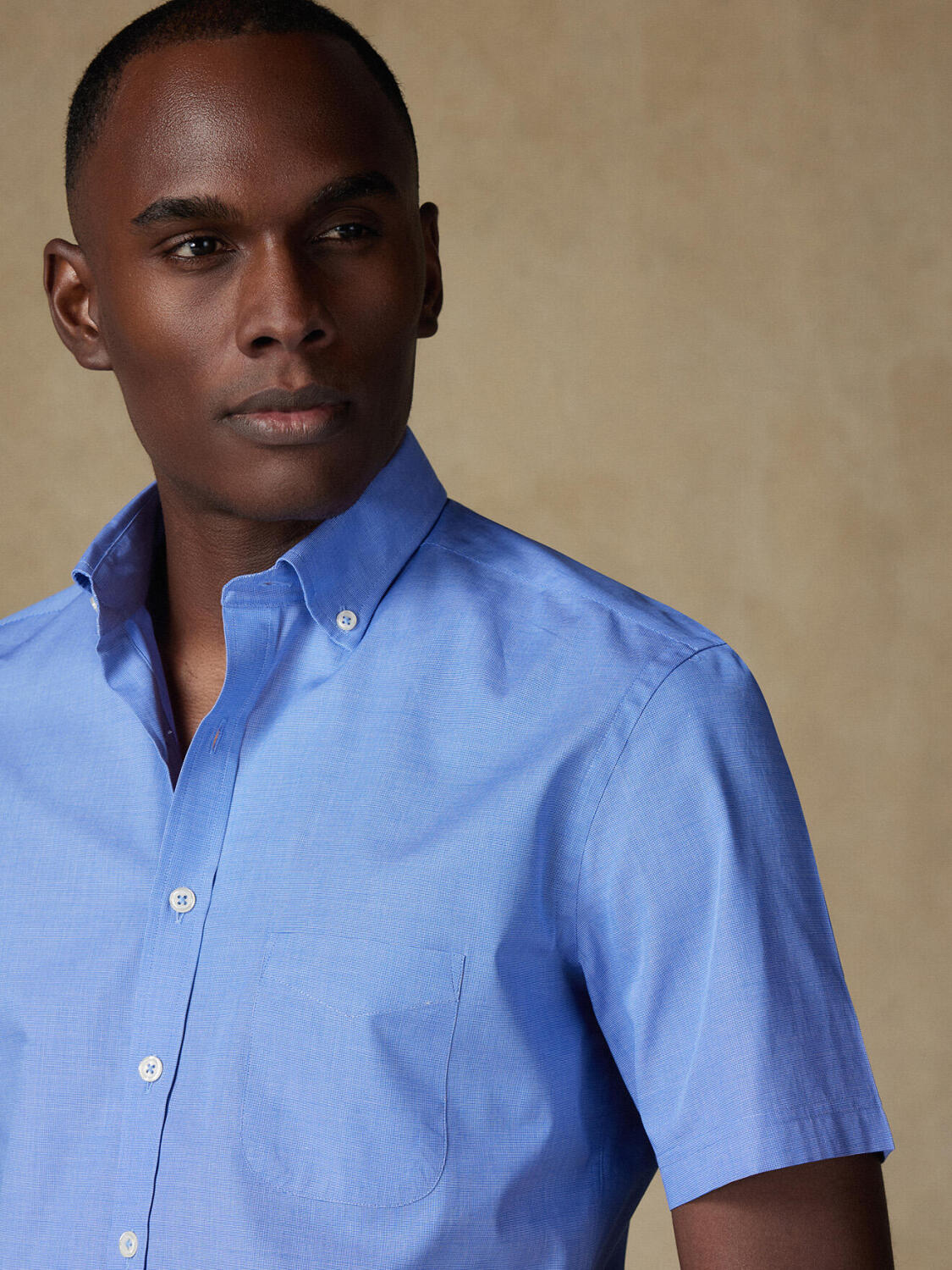 Camicia a maniche corte Daria in popeline blu - Colletto button-down