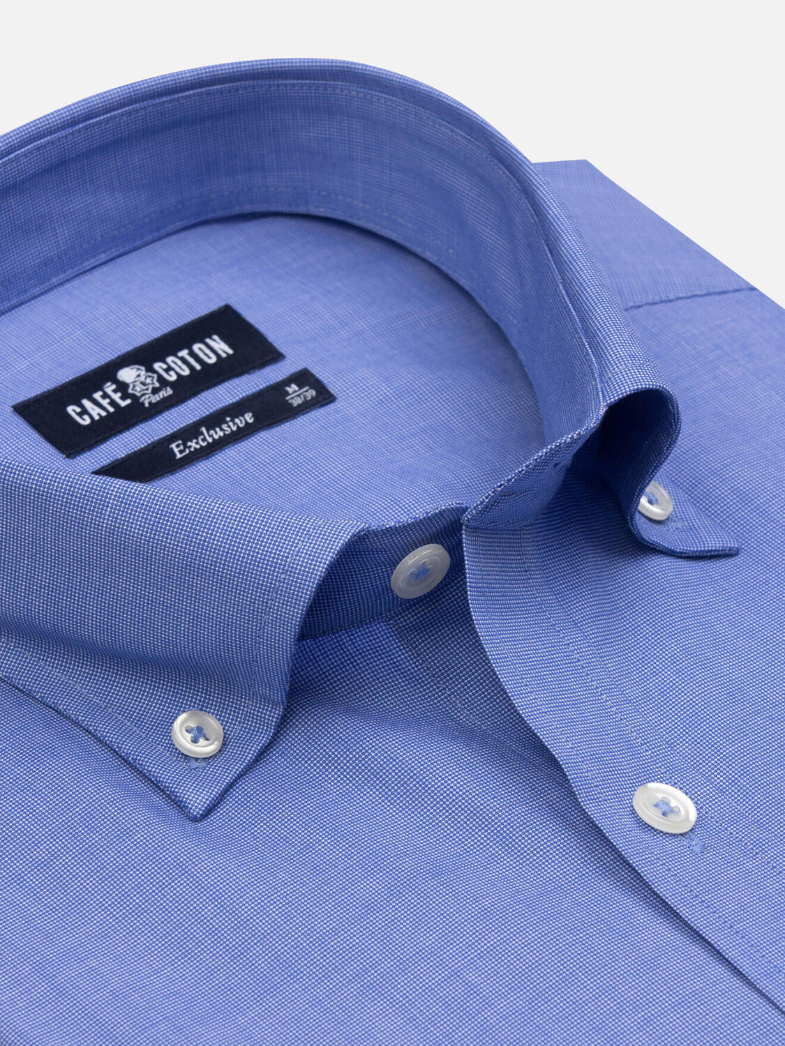 Camicia a maniche corte Daria in popeline blu - Colletto button-down