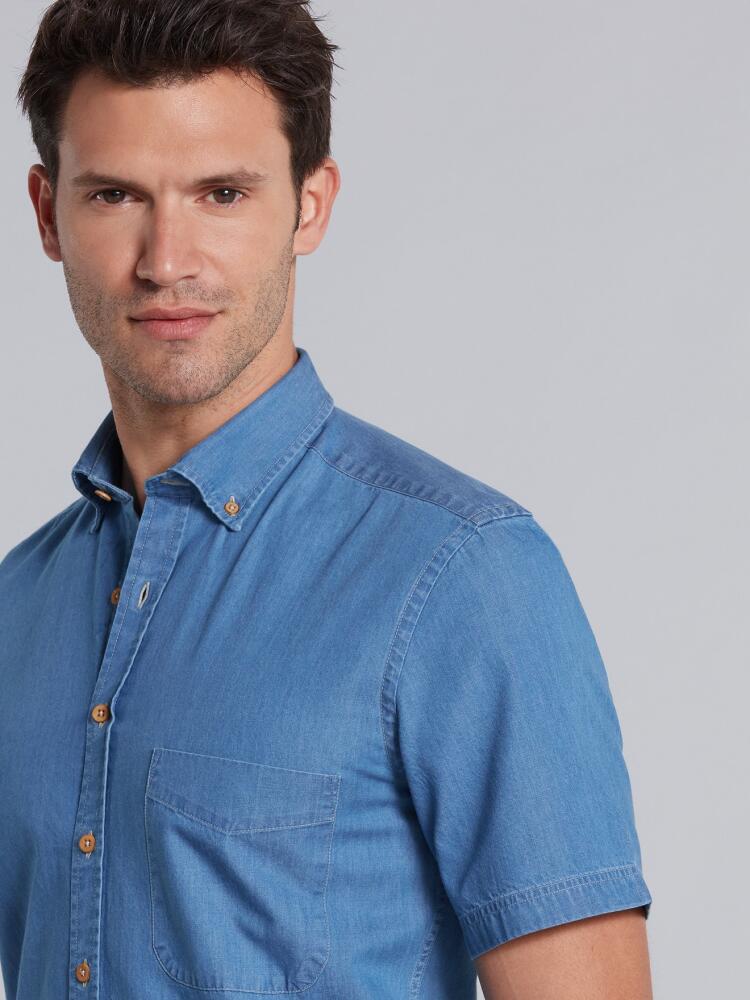 Blue denim shirt - Short sleeves