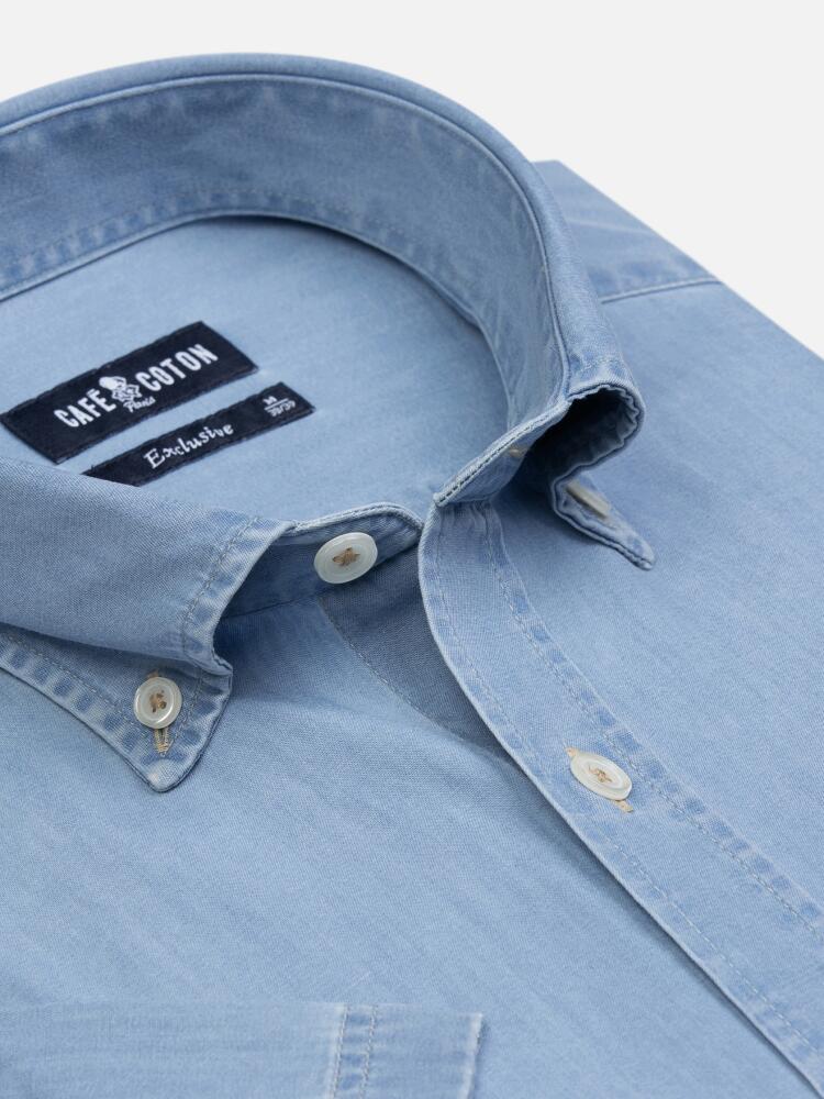 Chemise à manches courtes en denim - Col Boutonné