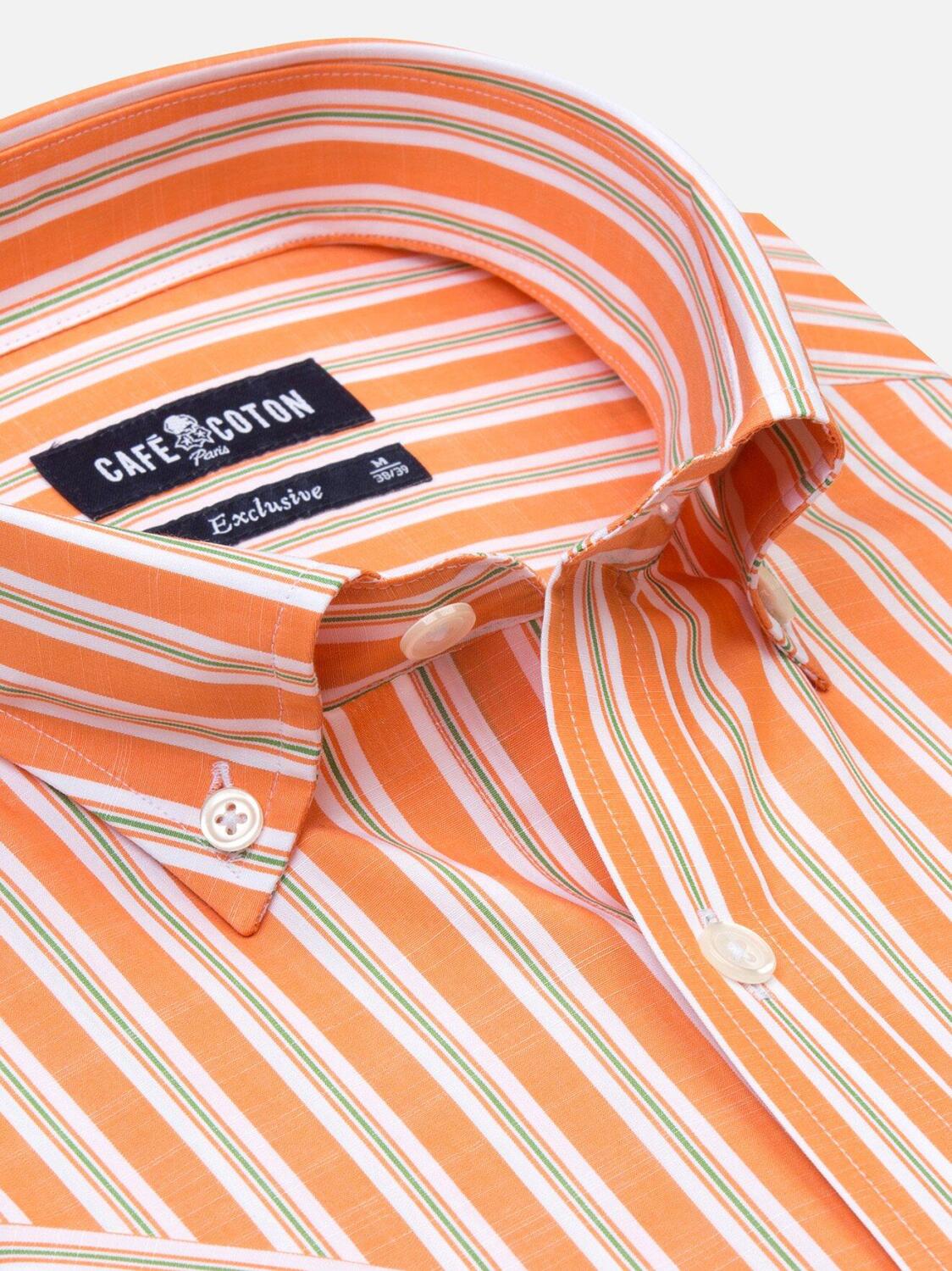 Orange and green stripes popelin shirt - Short sleeves