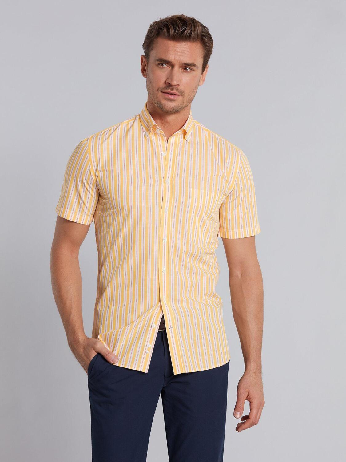 Chemise Devon &agrave; rayures jaunes et roses - Manches Courtes