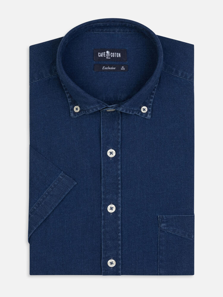 Chemise manches courtes Erwin indigo  - Col boutonné