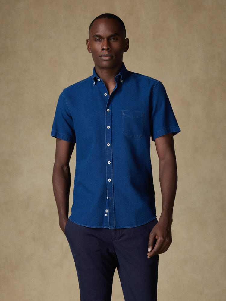 Chemise manches courtes Erwin indigo  - Col boutonné