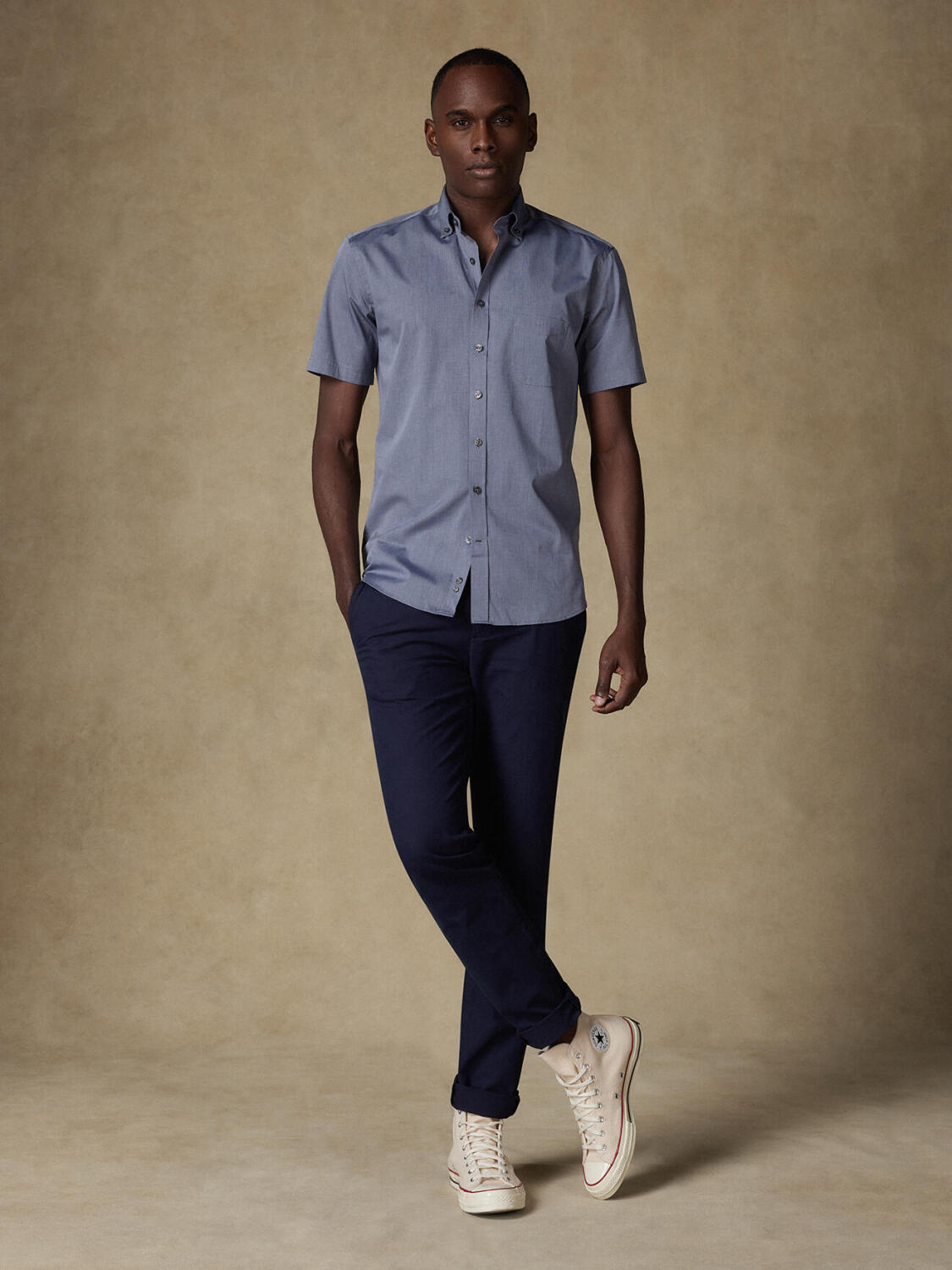 End-on-end short sleeves shirt grey   - Button down collar