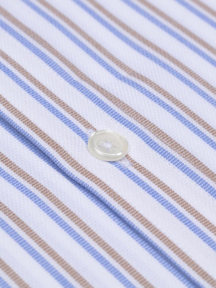 Camisa de manga corta Finn arena y rayas azules - Cuello abotonado