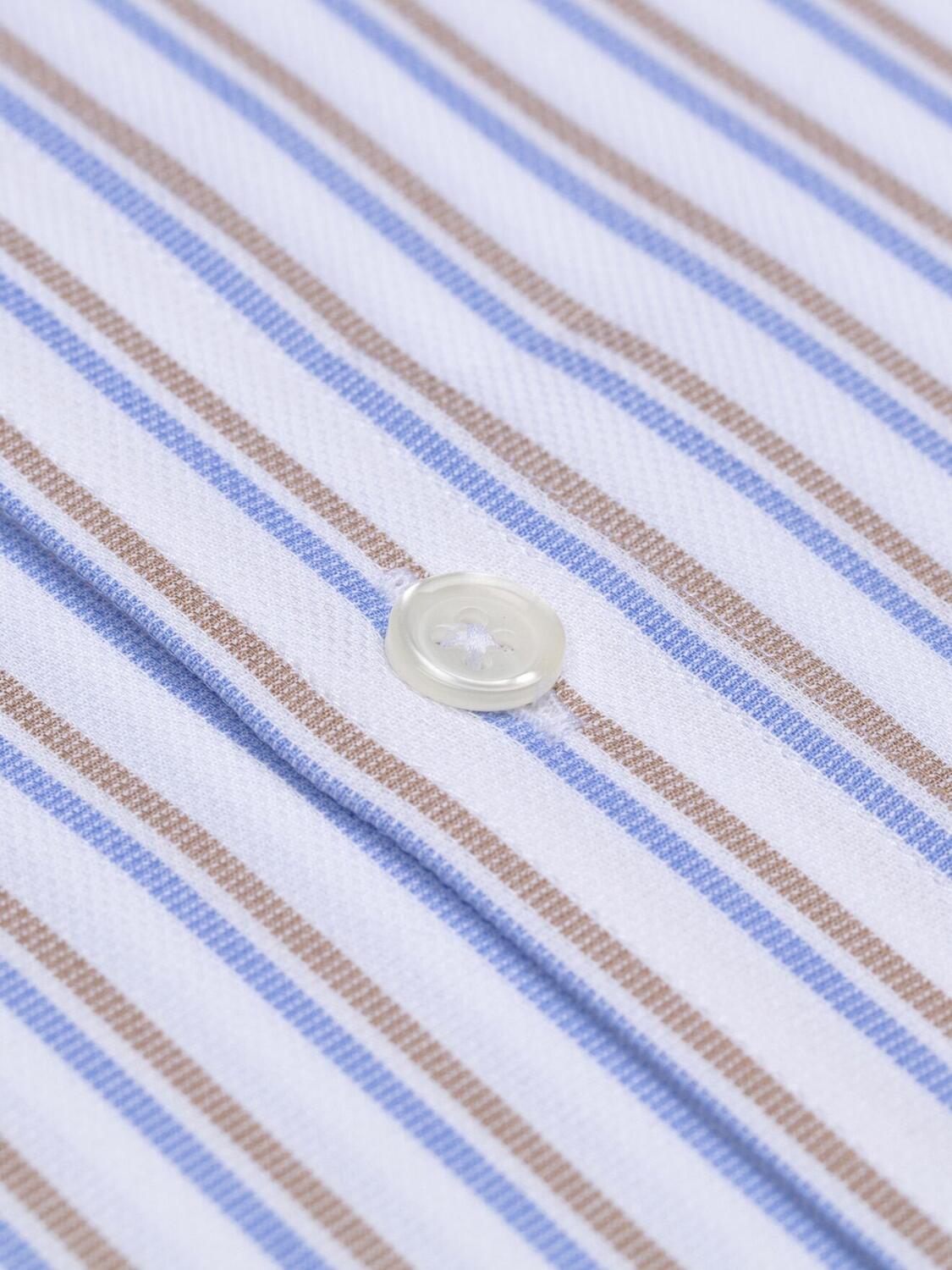 Camicia a maniche corte a righe blu e sabbia Finn - Collo abbottonato