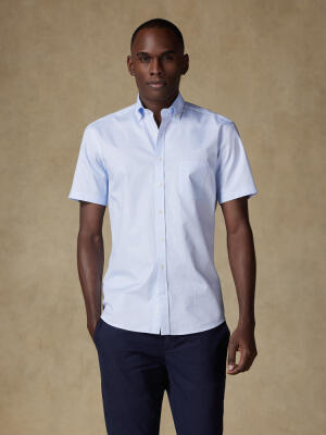 Chemise manches courtes Gill &agrave; carreaux ciel  - Col boutonn&eacute;
