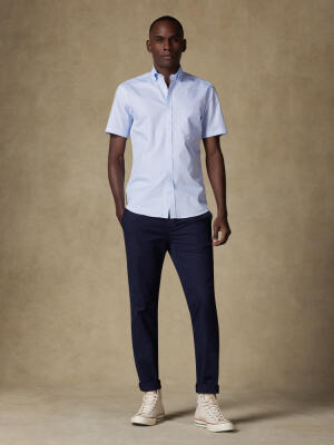 Chemise manches courtes Gill &agrave; carreaux ciel  - Col boutonn&eacute;