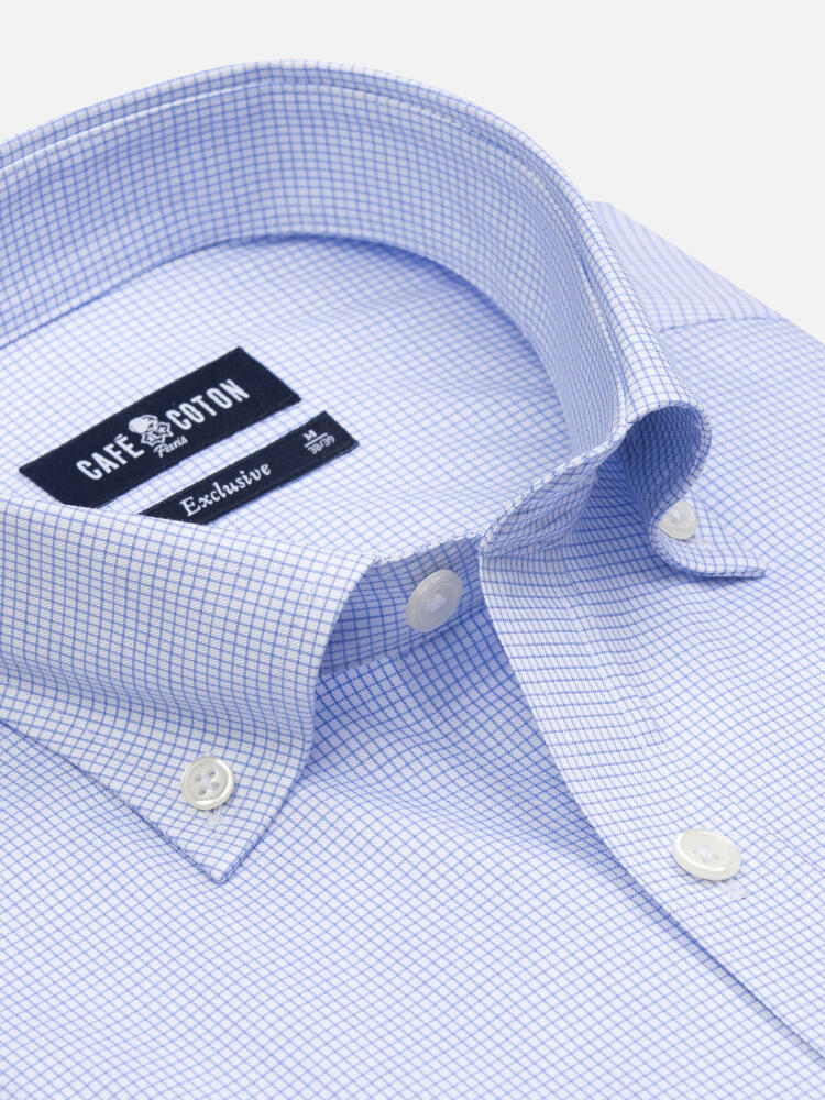 Gill short sleeves shirt with sky blue checkered - Button down collar