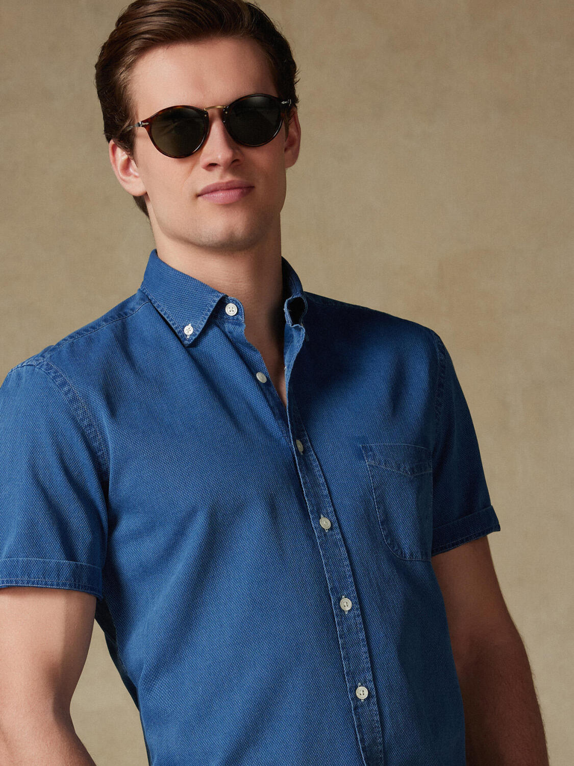 Camicia a maniche corte Grab indaco - Colletto button-down