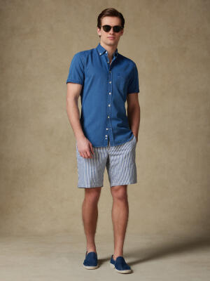 Grab short sleeves shirt indigo   - Button down collar