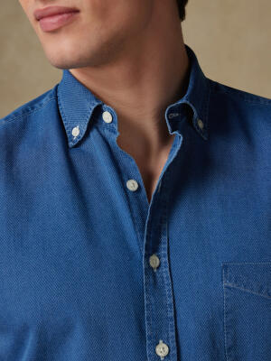 Grab short sleeves shirt indigo   - Button down collar